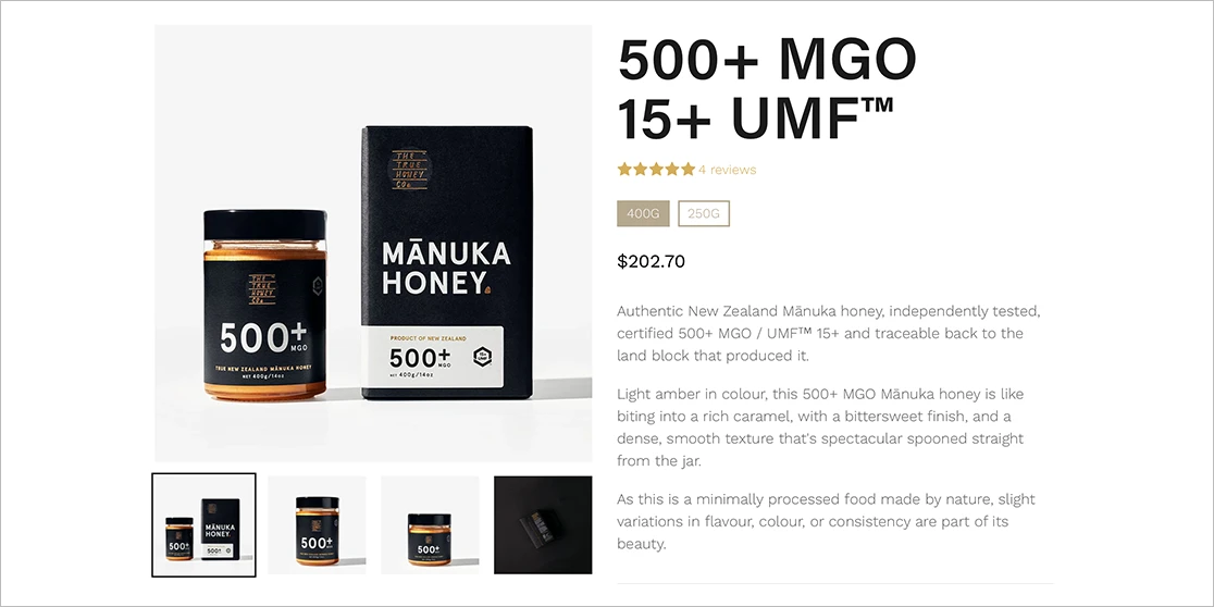 True Honey Co. Page screenshot